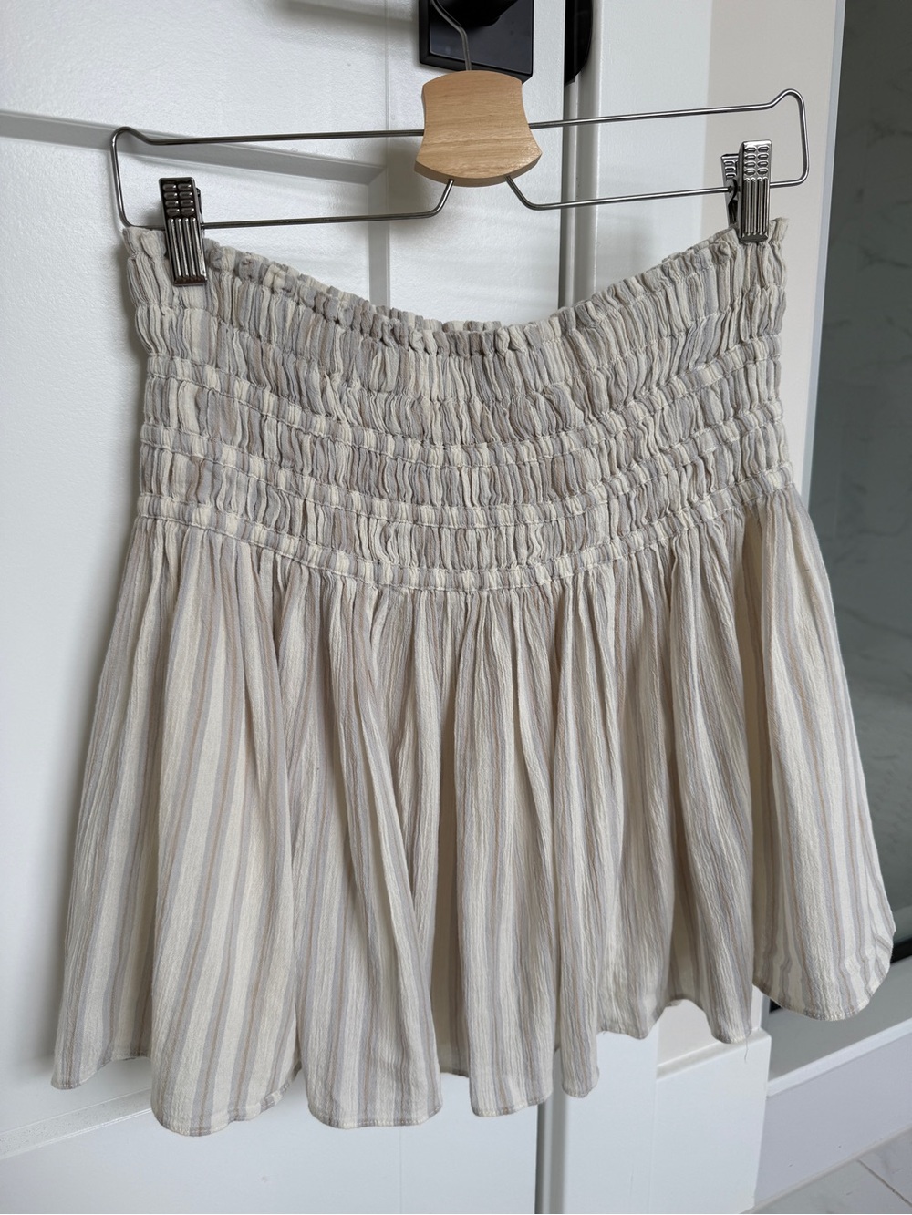 Madewell Cream-Striped Smocked Mini Skirt